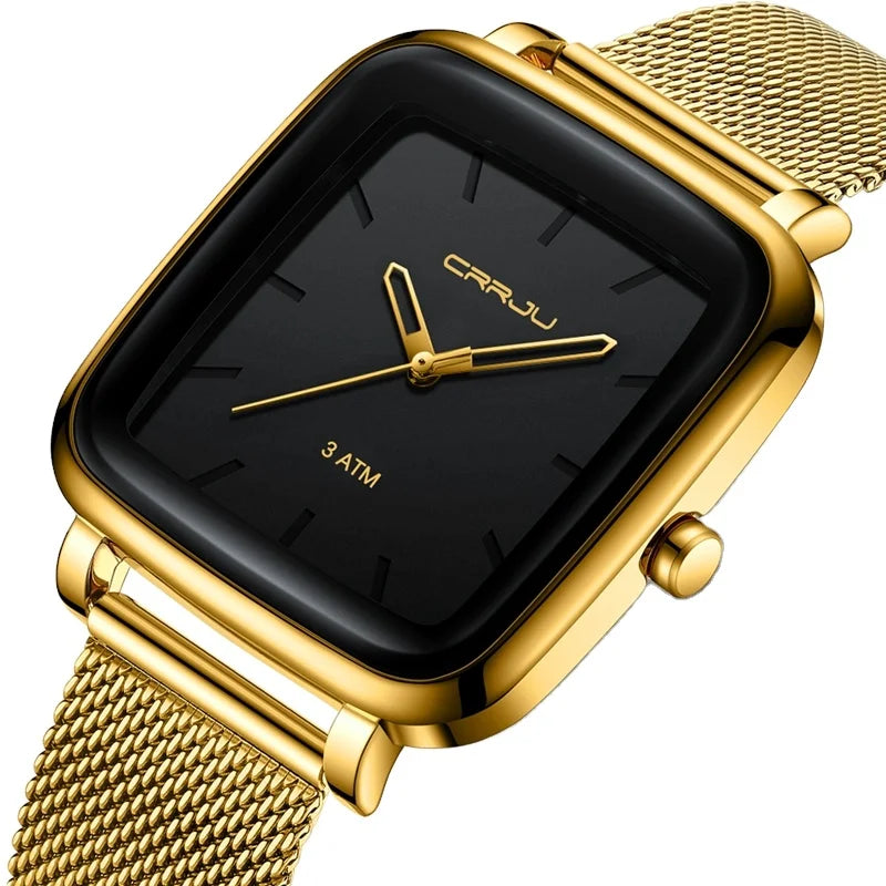 CRRJU New Top Brand Luxury Square Mens Watches Sport Waterproof Watch Fashion Stainless Steel Analog Quartz Wristwatch for Men