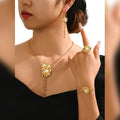 MEIZI 18K Gold Plated Pearl Flower Jewelry Set Wedding Engagement Party Gift Anniversary Fashion Orthodox Made Copper