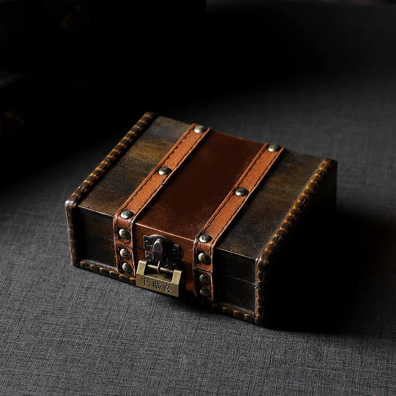 Modern Retro Rectangle Wooden Treasure Chest Lock Lacquer Technics Cross-Border Desktop Jewelry Sundry Document Storage Box