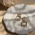 Vintage Square Shaped Dangle Earrings for Women Trendy Transparent Artificial Crystal Drop for Parties Made of Alloy