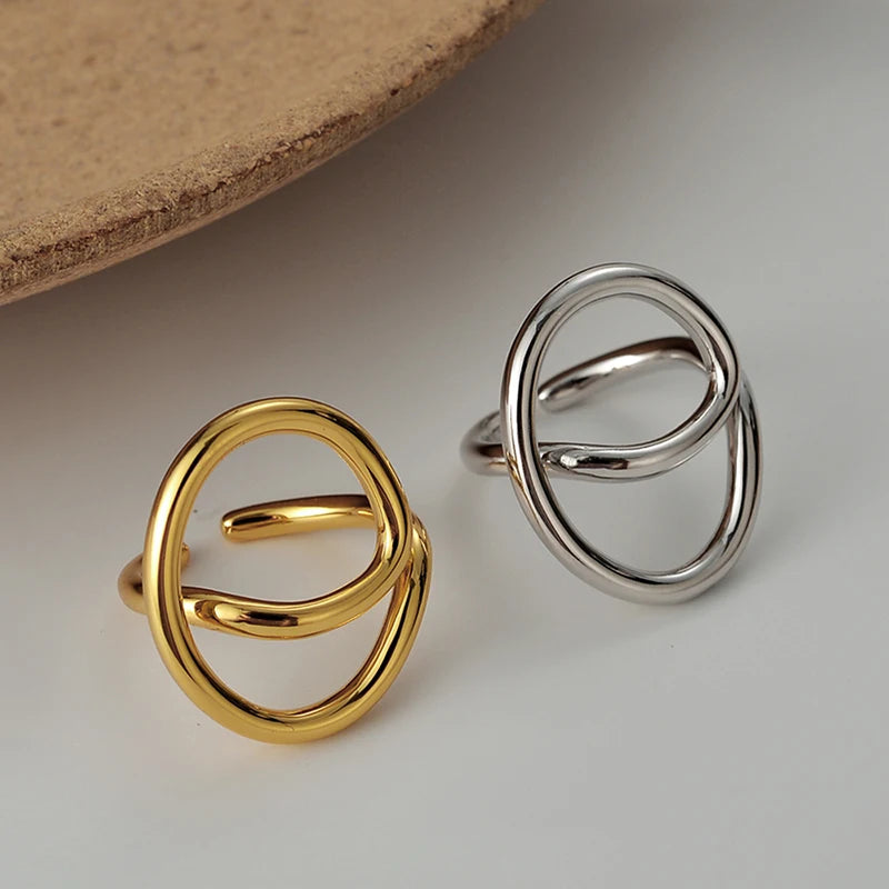ICEBELA Jewelry Korean Version Niche S925 Sterling Silver E-letter Ring Female Opening Hollow Geometric Line Index Finger Ring
