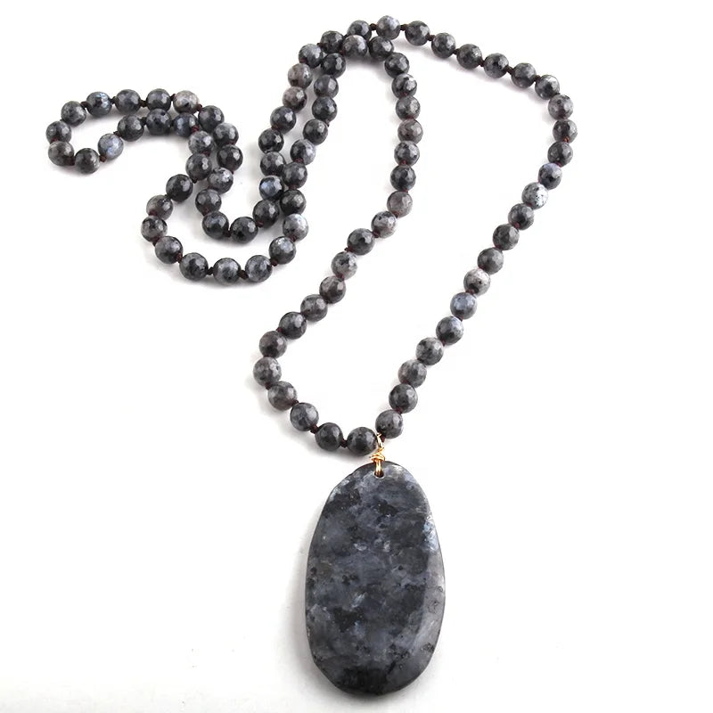 Fashion Bohemian Jewelry Women Howlite Stone Bead Necklace Natural Gemstone Amazonite Facet Oval Pendant Necklace