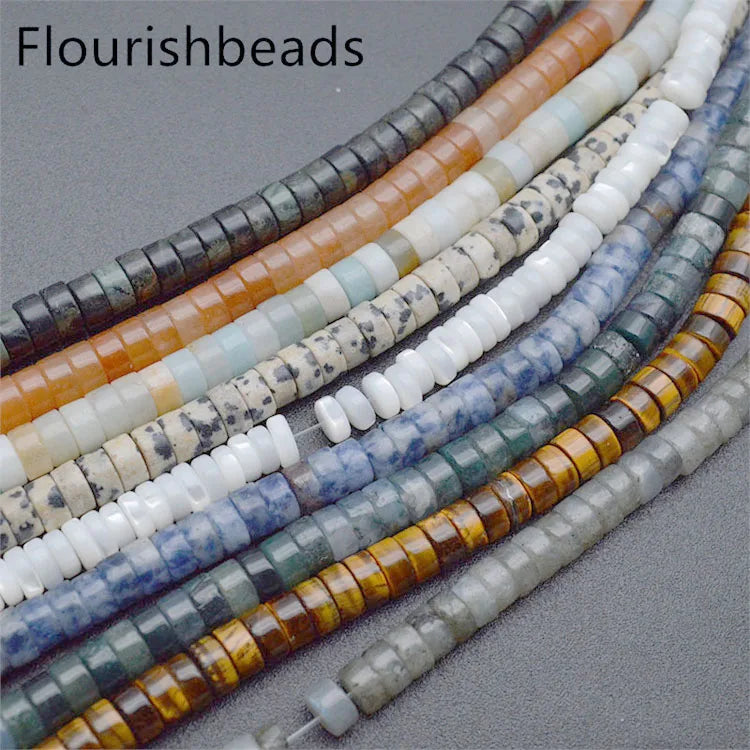 Jewelry Making Supplies 4mm 6mm Rondelle Heshi Various Natural Stone Tiger Eye Labradorite White MOP Shell Loose Beads