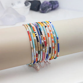 Wholesale Multicolor String Woven Tiny Glass Seed Beads Bohemian Rainbow Miyuki Bracelets for Women