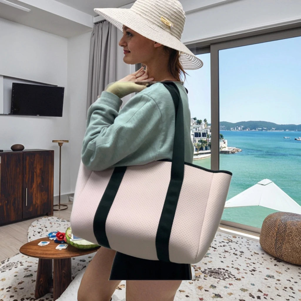 Wholesale Large Reusable Neoprene Tote Bags for Women Fashionable Portable Shopping Handbags for Summer Spring Open Closure Type