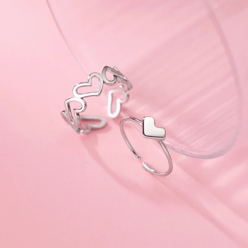 100% 925 Sterling Silver Hollow Heart Inspiration Sweet Love Ring for Women New 2022