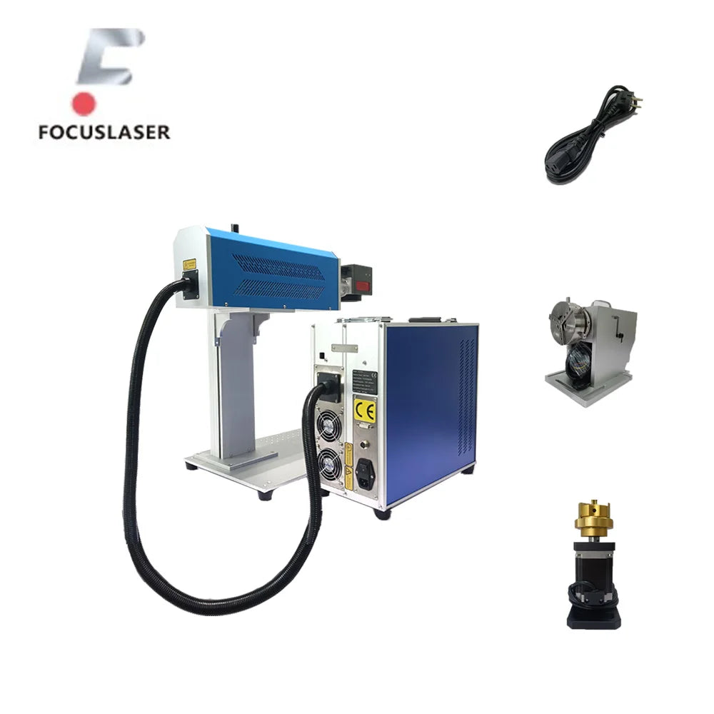 FOCUSLAER Split Desk Portable Type Fiber CO2 Laser Marking Machine 30w /40w/60w Work with Light Burn