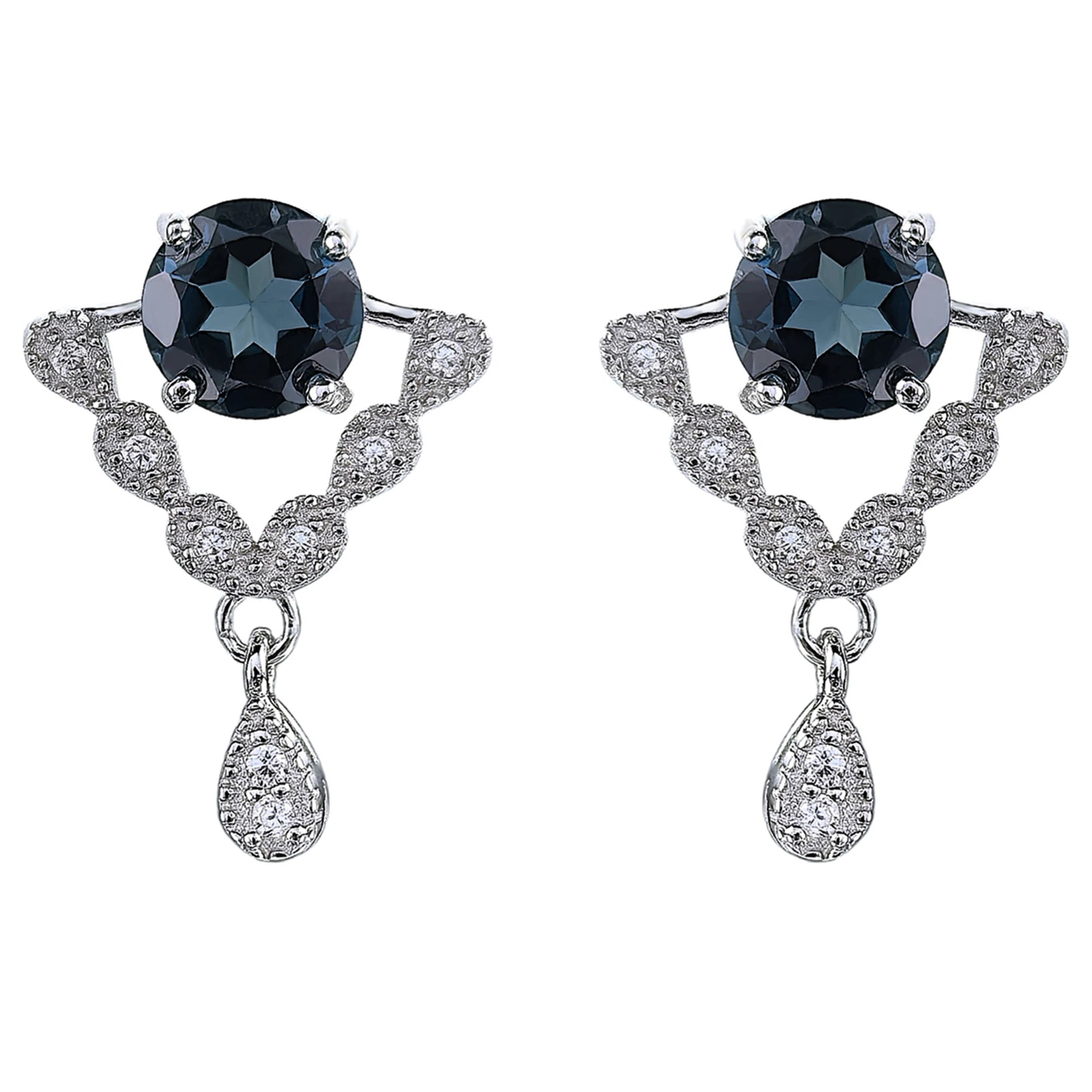 Charming Rhodium Plated Silver 925 Jewelry Natural London Blue Topaz Drop Earrings for Anniversary Gift