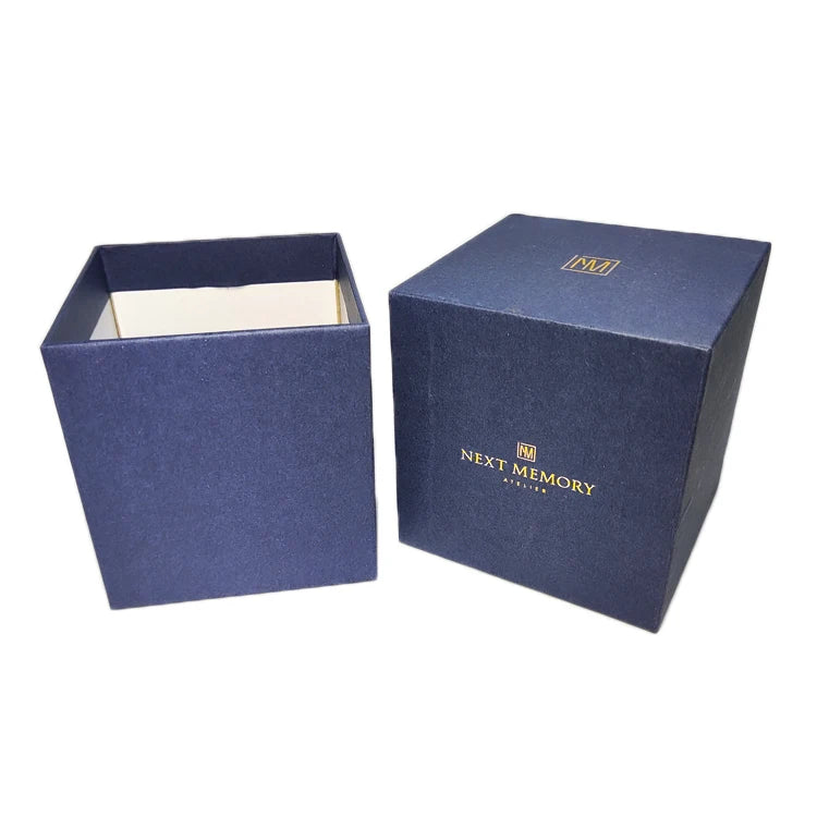Custom Rigid Paper Deep Lid Base Gift Photo Frame Candle Dark Blue Lenny Texture Box Matt Lamination Embossing UV Coating
