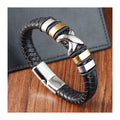 Charm Fashion Polished Stainless Steel Magnetic Clasp Cross Handmade Braided Genuine Leather Bracelets for Men Jewelry