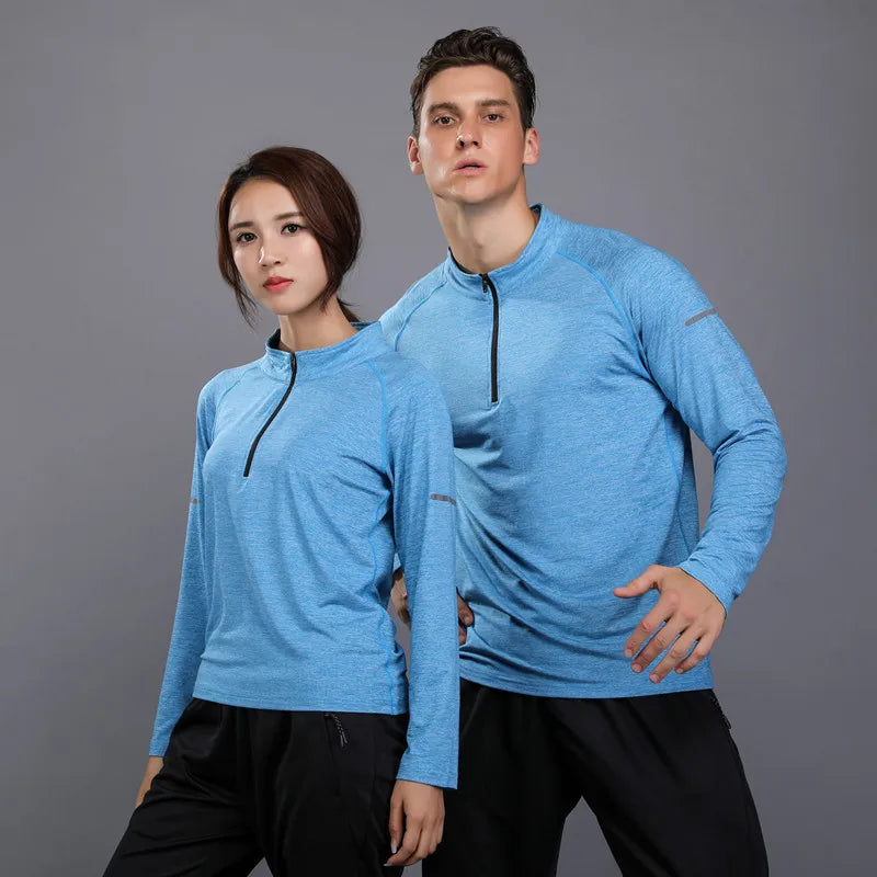 2025 Winter Sports Training Kit Leisure Loose Sports Shirts 1/4 Zipper Long Sleeve Fast Dry Running Autumn Plain Dyed Printed