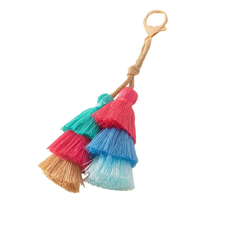 Bohemian Multilayer Tassel Keychain Handmade Colorful Fringe Keyring Stylish Bag Charm & Purse Accessories for Women