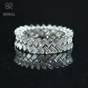 Pass Diamond Tester Three Rows Vvs Moissanite Eternity Ring Band Iced Out Diamond 10K 14K 18K Solid Gold Wedding Rings
