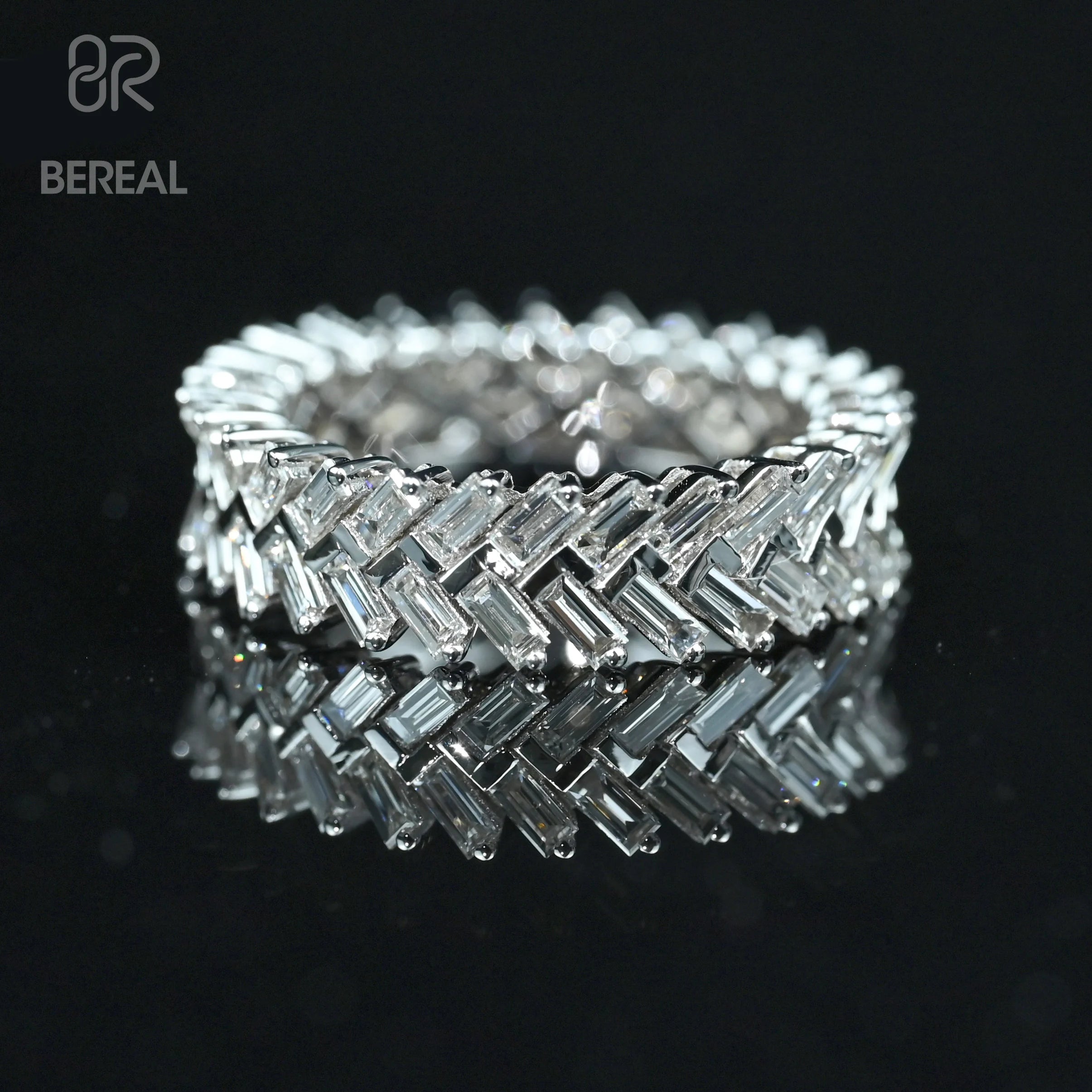 Pass Diamond Tester Three Rows Vvs Moissanite Eternity Ring Band Iced Out Diamond 10K 14K 18K Solid Gold Wedding Rings