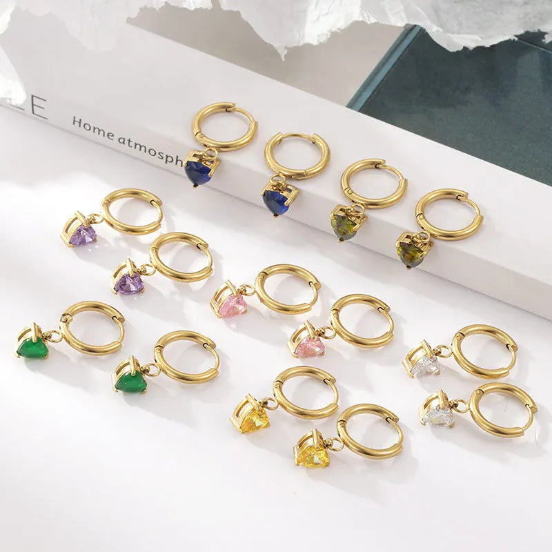 No Fading 14K Gold Plated Delicate Earrings Heart Cubic Zirconia Huggie Hoops Earring Women