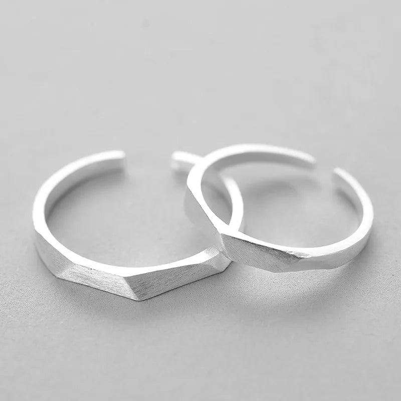 925 Pure Silver Opening Ring Geometrical Ling Face Men and Women's Rings Korean Pure Silver Ornaments Wholesale
