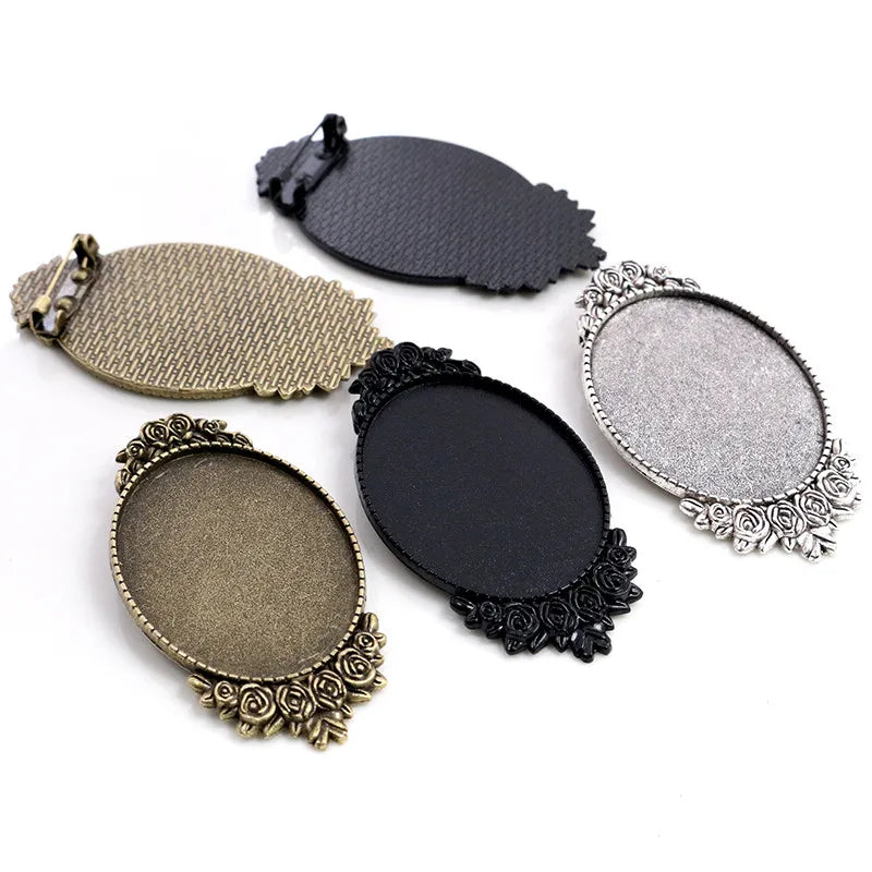 30x40mm Vintage Flower Brooch Blank Base Trays Baroque Oval Cabochon Brooch Bezel Base Setting DIY Jewelry Supplies
