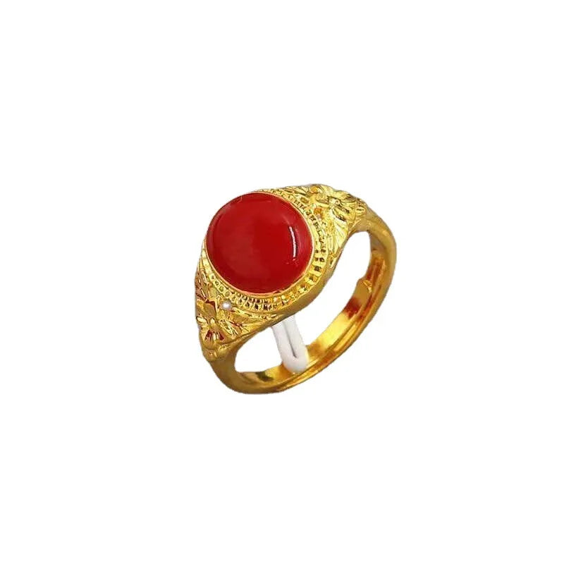 AA00026 Middle Eastern Style Indian Vintage Gold Plated Rings Natural Gemstone Oval Ring Adjustable Jewelry for Women