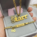 Personalized Custom Name Stainless Steel Necklace Set with Diamond Crown Cute Kids' Bracelet Christmas Birthday Gifts