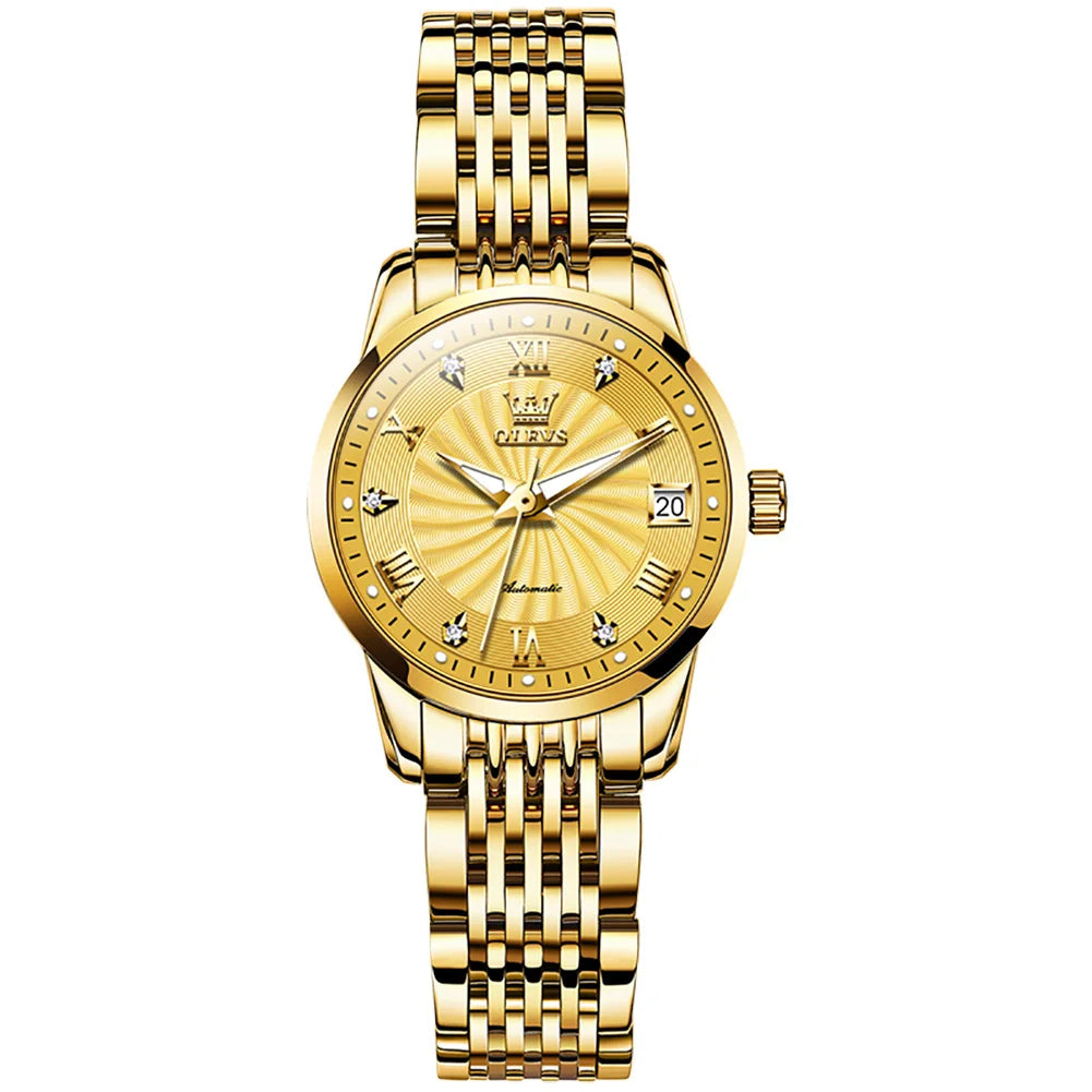 OEM Custom logo Calendar Diamond Automatic Business Luminous Luxury  Waterproof Classics Lady Mechanical Watch for Woman