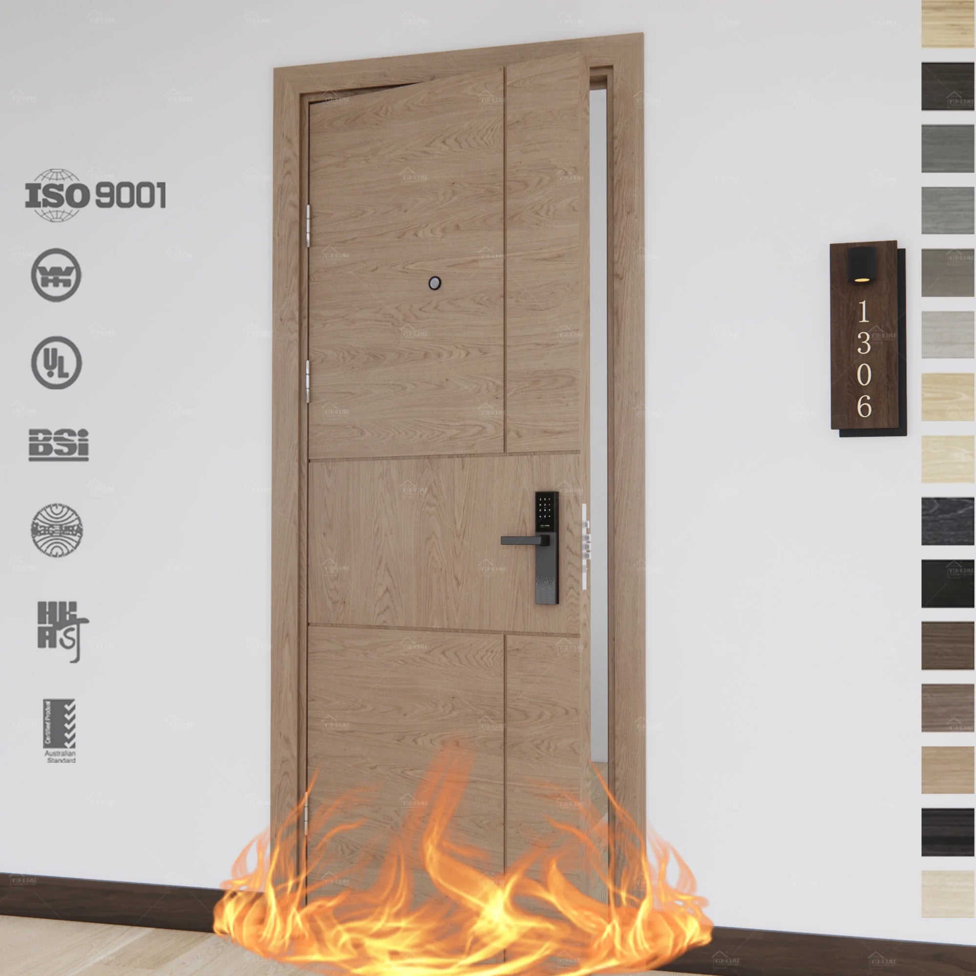 Foshan Yohome Bedroom Interior Wooden Door Fire Wood Doors Design Wooden Doors Hotel Rooms