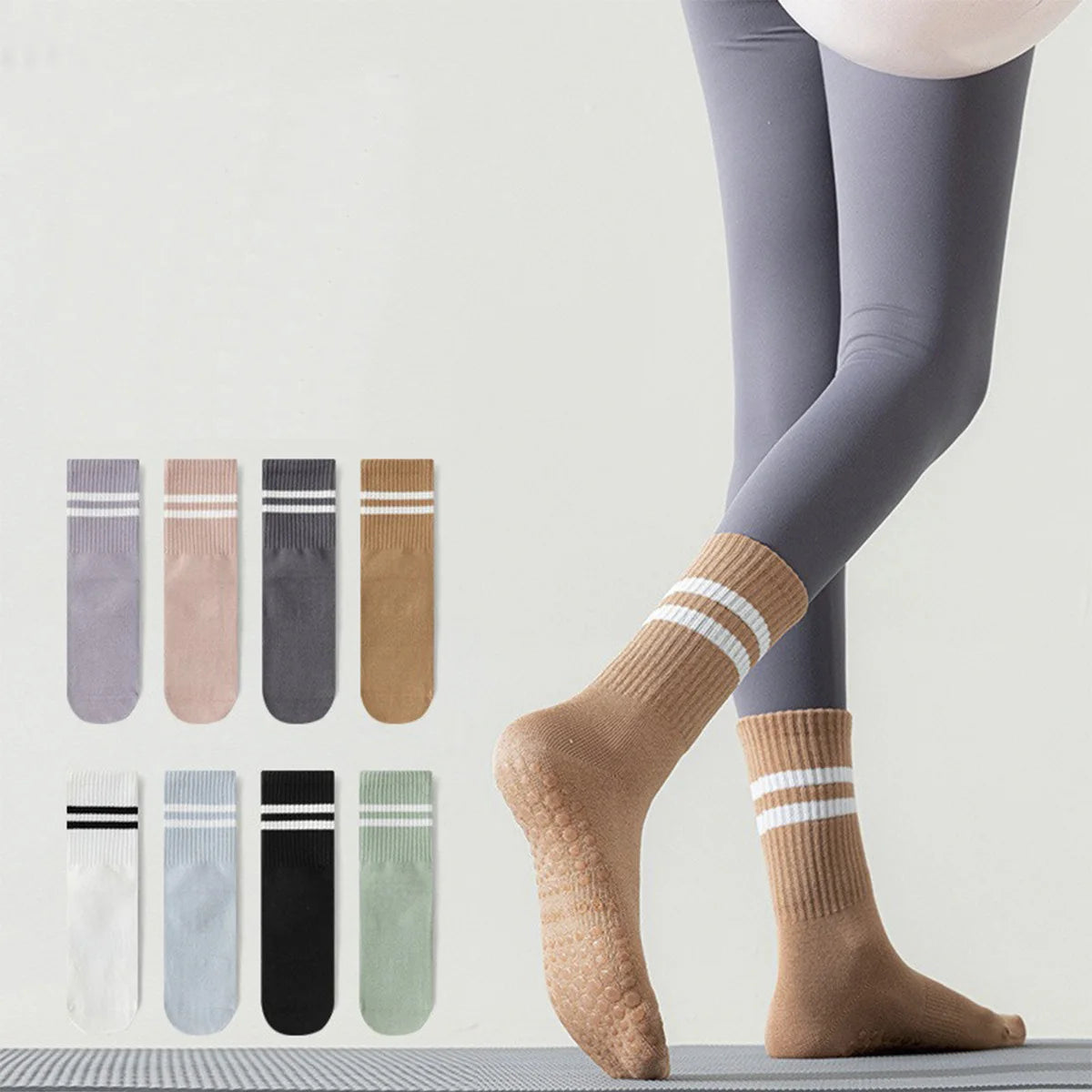 New Custom Logo Pilates Socks Non-slip Yoga Socks Sports Cotton  Gym Ladies Medium Tube Solid  Socks