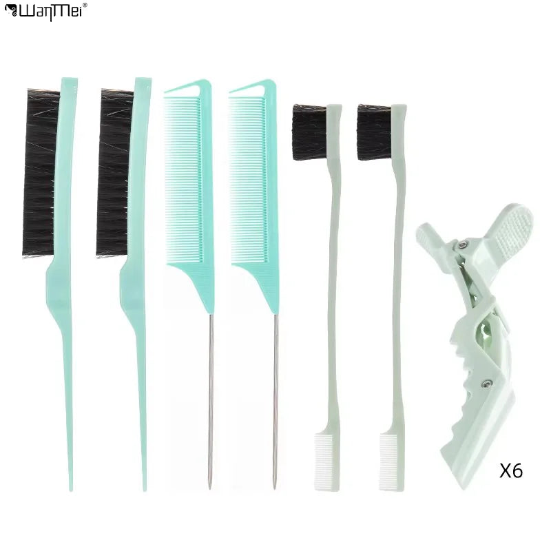 Wanmei 12 Pieces Professional Accessories Hair Styling Hair Edge Control Brush Rat Tail Braid Comb Nylon Teasing Hair Comb Set