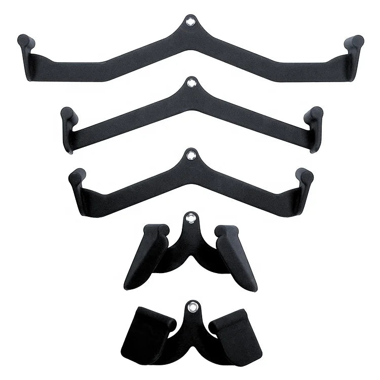 Steel LAT Pull Bars Cable Machine Attachment Rowing T-bar V-bar Set 5 Pack Back Strength Training Handle Grips