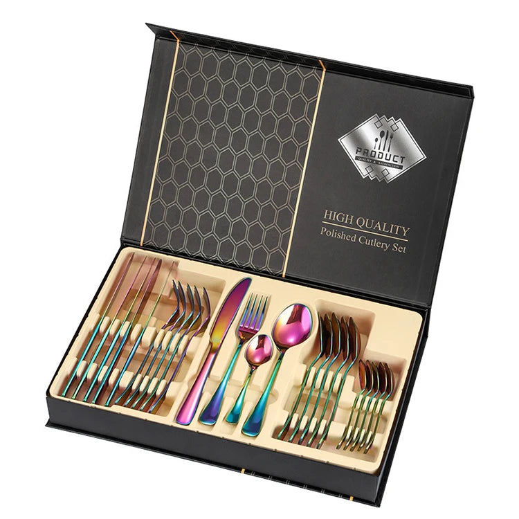 Hot Sale Colorful Silverware Set for 6Stainless Steel Knife Fork and Spoon Set for Home Kitchen Utensils SetDishwasher Safe