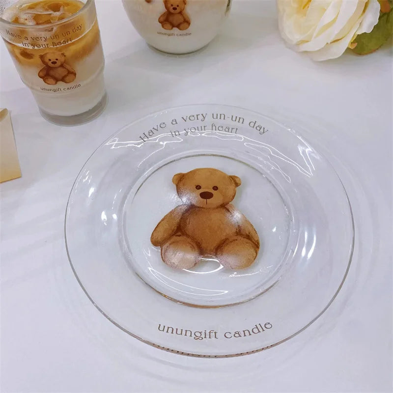 Solhui Ins Korea Cartoon Bear Glass Plate Vintage Dessert Salad Plate