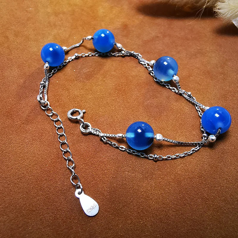 Minimalist Double Layers Natural Stone Bracelet S925 Sterling Silver Bracelet Caramel Agate Gemstone Bracelet