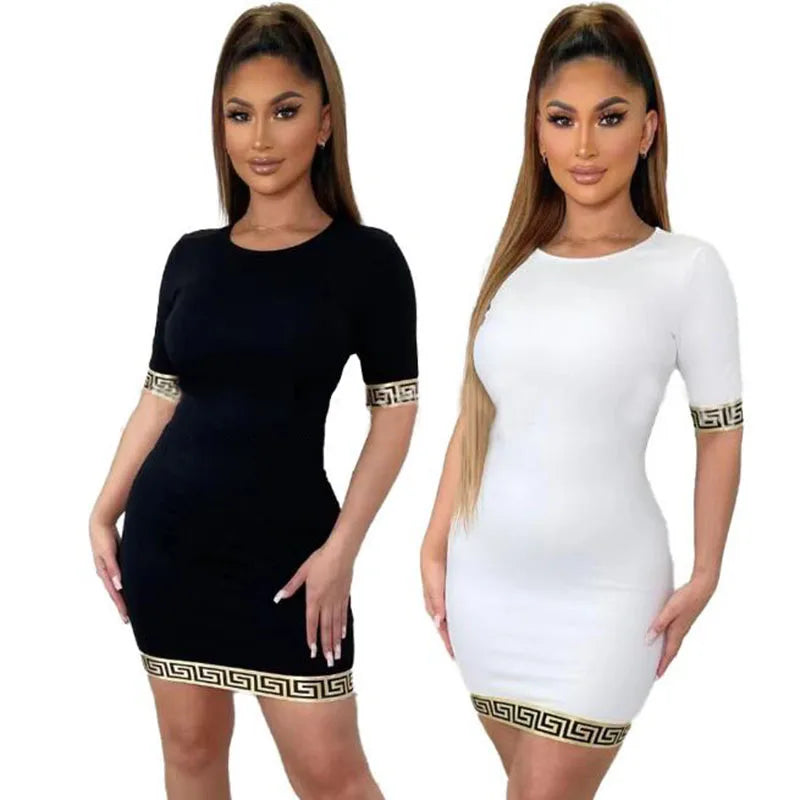 Hot Popular Young Suitable Casual Round Neck Short Sleeve Fashion High Waist Women Skinny Short Pencil Dress