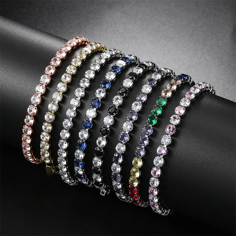 Wholesale Women Jewelry Dainty Cubic Zircon Bracelet Colorful 4mm Round Cut Zircon Tennis Bracelet for Women Girl