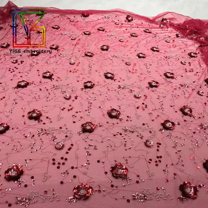 Wedding Embroidered Fabrics Tulle Lace Materials With Crystal and Diamonds for Wedding Gown Bridal Dress Evening Wear