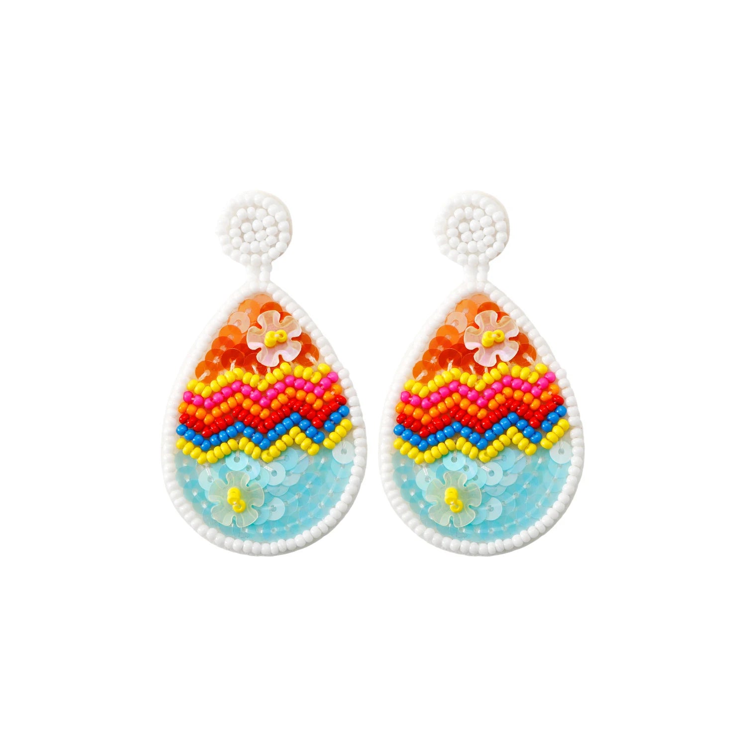Handmade Woven Women Bead Rainbow Easter Egg Earrings Cute Colorful Seed Beaded Egg Pendant Earrings for Easter Gifts