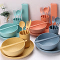 Unbreakable 4-Piece Eco-Friendly Dinner Set Food Grade Plastic Microwave Dishwasher Safe 32 Pcs Wheat Straw Tableware Parties
