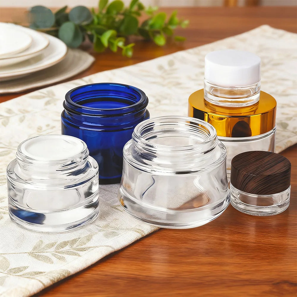 Luxury Face Cosmetic Lotion Containers Custom Empty Frosted Cosmetic Cream Glass Jar with Gold Lids