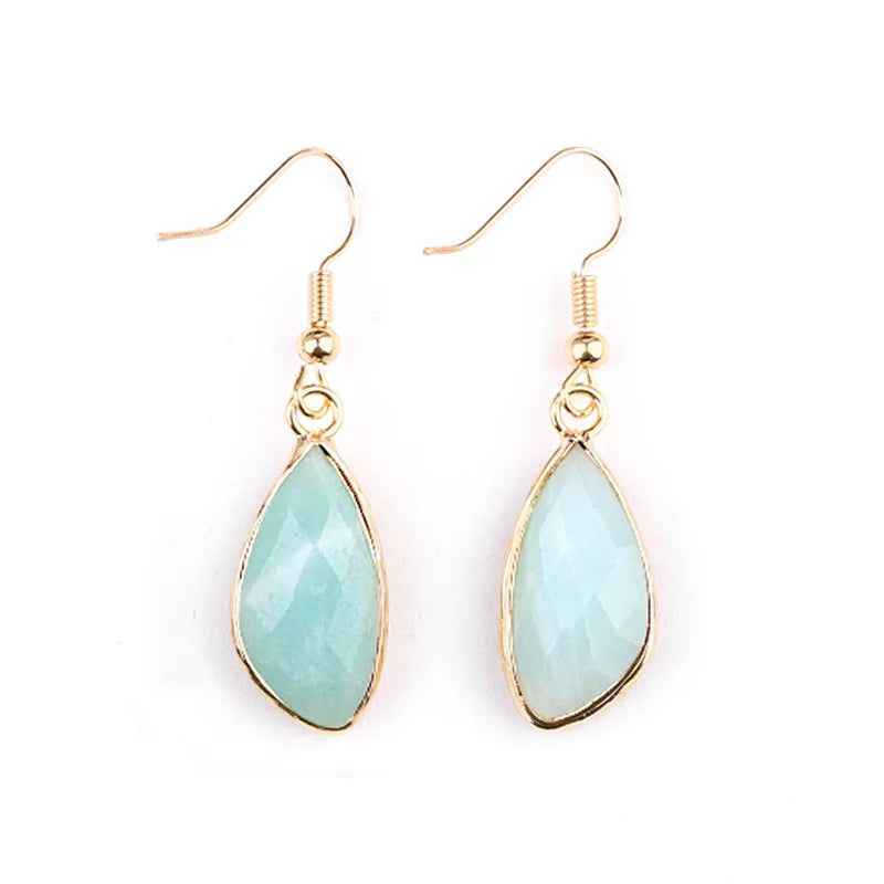 Fashion Jewellery Natural Gemstone Earring Gold Bezel Long Drop Dangle Earrings Jewelry