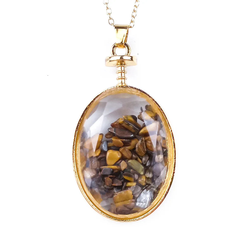 DIY Natural stone oval cut face wishing bottle pendant yellow tiger eye gravel polished for decoration