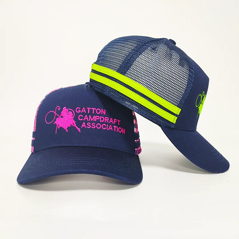 5 Panel Australia Country Custom Embroidery Logo  Mesh Structured Gingham Printing Hat 2 Side Stripes Trucker Cap
