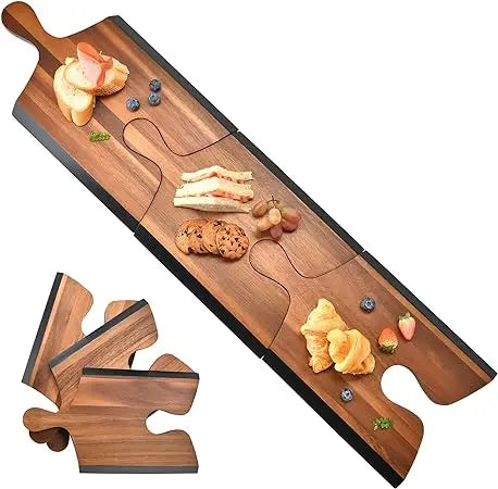 Personalized acacia wood cheese board suit with puzzle handle for food cheese and wine appetizer party platter without carving