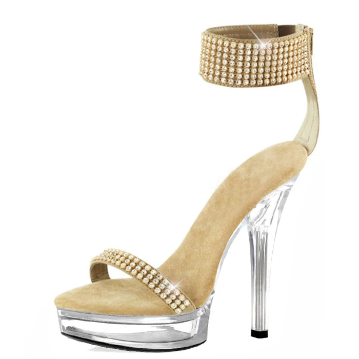 New Crystal Transparent 13 cm Banquet Fashion High-heeled Sandals Club Striptease Shoes Model Walk Show Fashion Platform Large s