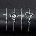 SC Popular Punk Faith Heart Bracelet Cool Stainless Steel Bracelet Hip Hop God Initial Silver Geometric Cross Bracelet for Women