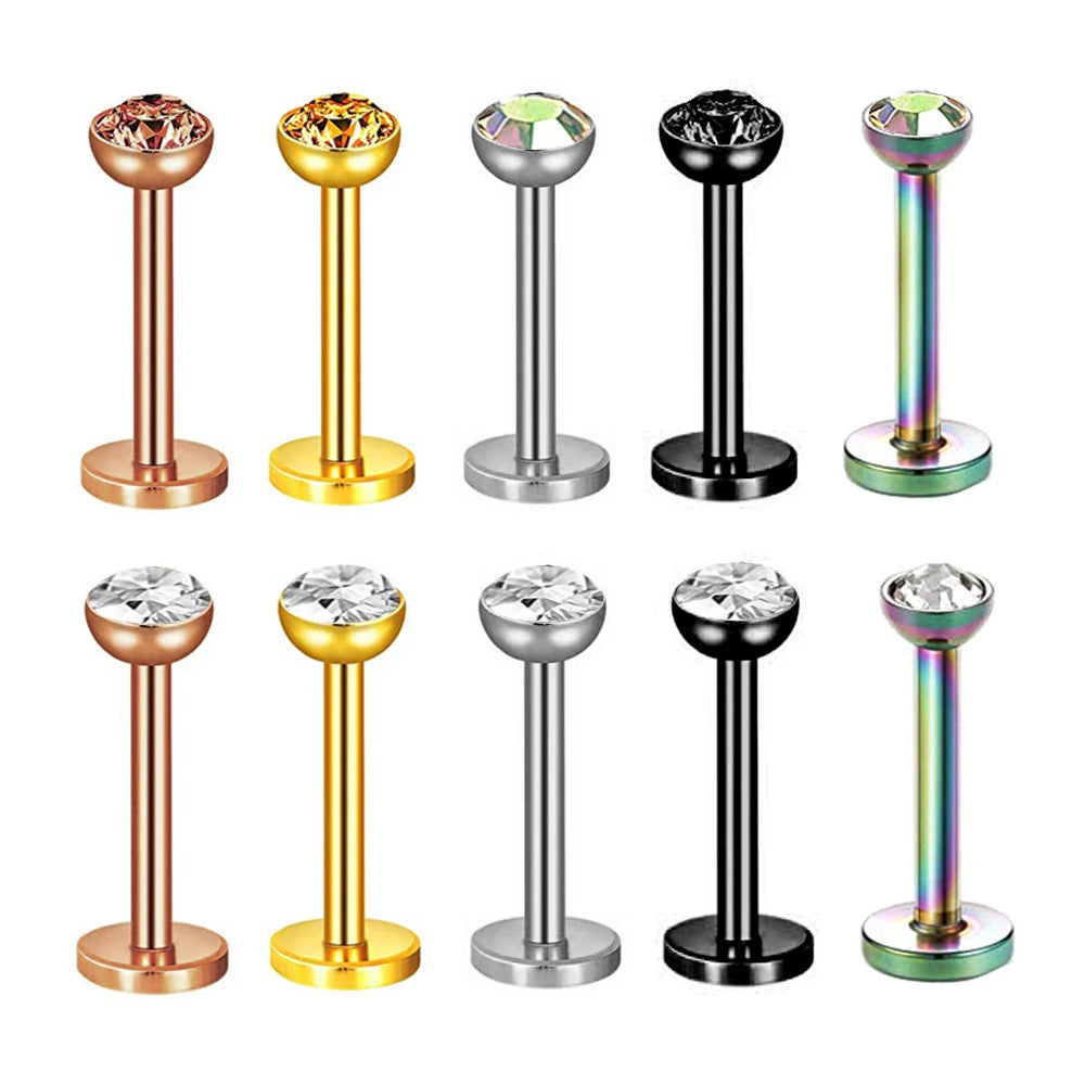 16g Stainless Steel Lip Labret Piercing Crystal Ball Monroe Lip Stud Helix Tragus Conch Piercing Cartilage Earrings Wholesales I