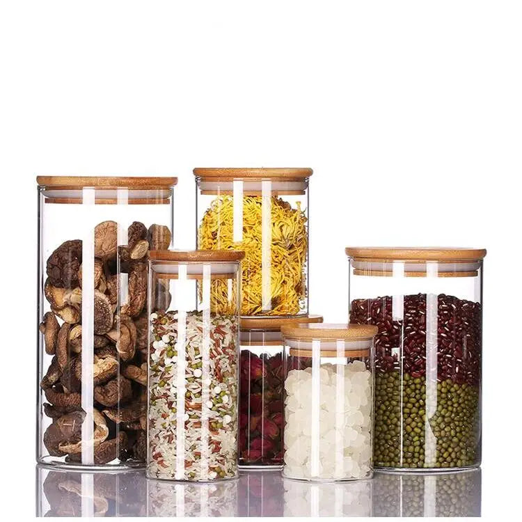 High Borosilicate Glass Tea Canister with Bamboo Lid Microwavable Back to School Tea Storage Food Grade Small Jar