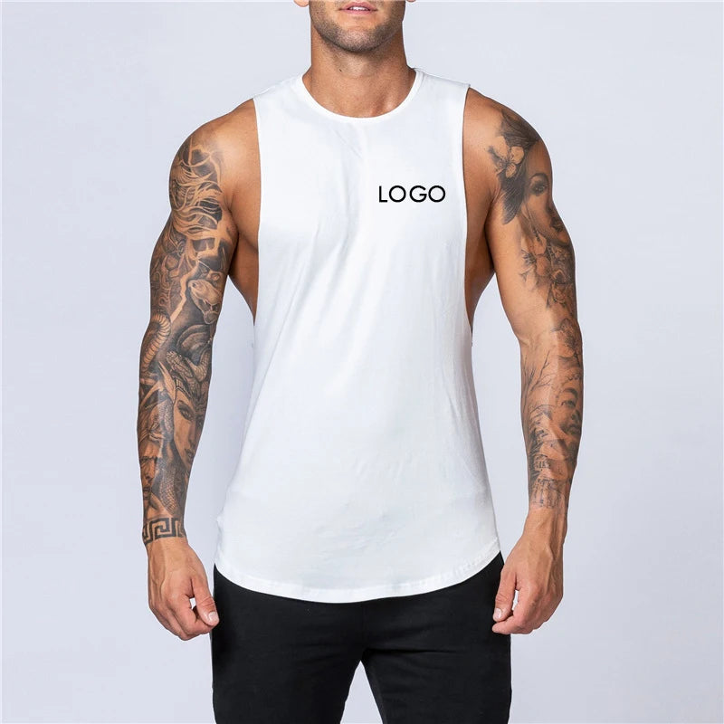 Custom Made Gym Vests Singlet 95% Cotton Men's Gym Training White Tank Tops