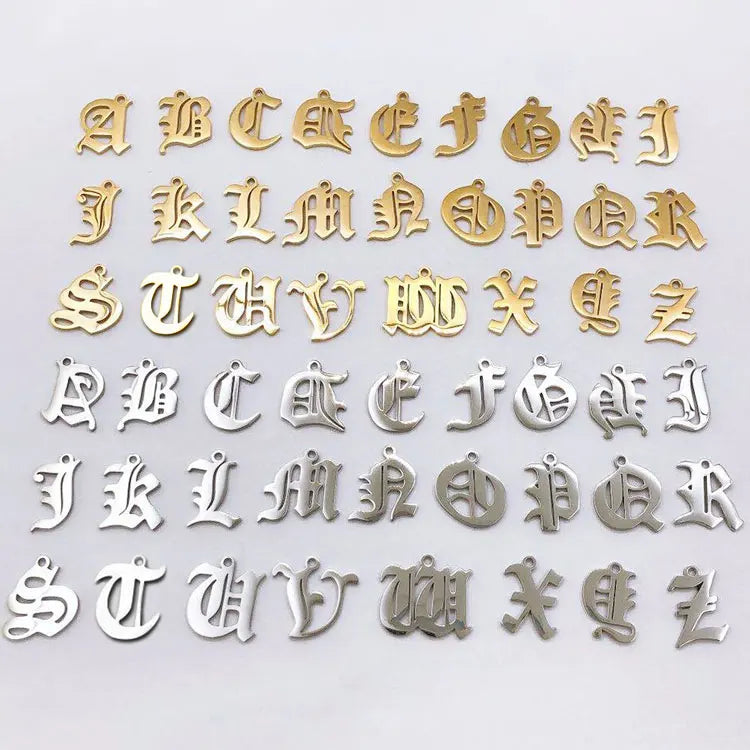 SC Wholesale Stainless Steel A-Z Letter Necklace Pendants & Charms Gothic Old English Alphabet Initial Charms for Jewelry Making