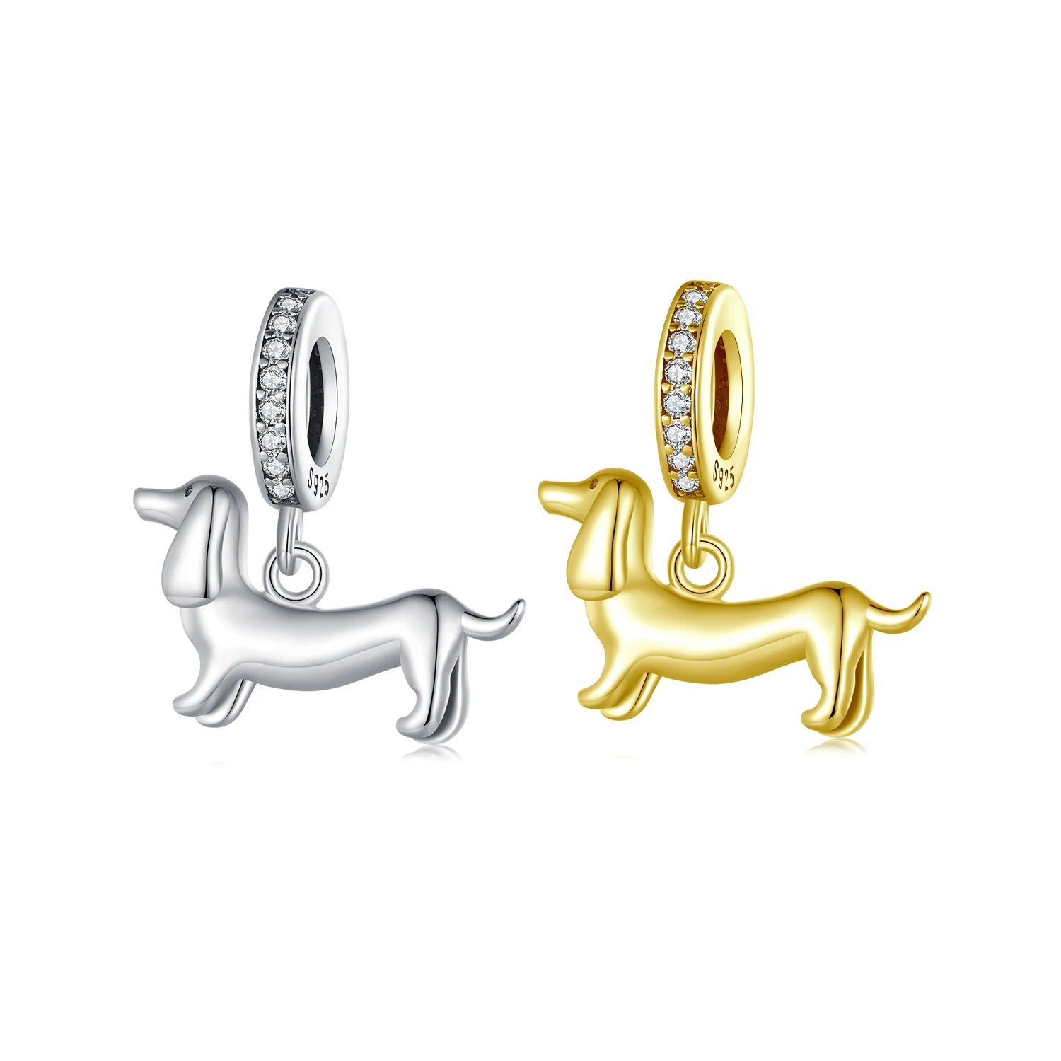 100% 925 Sterling Silver Cute Dachshund Charm Bead Pet Dog Pendant Fit Women DIY Bracelet & Necklace Fine Jewelry SCC2561