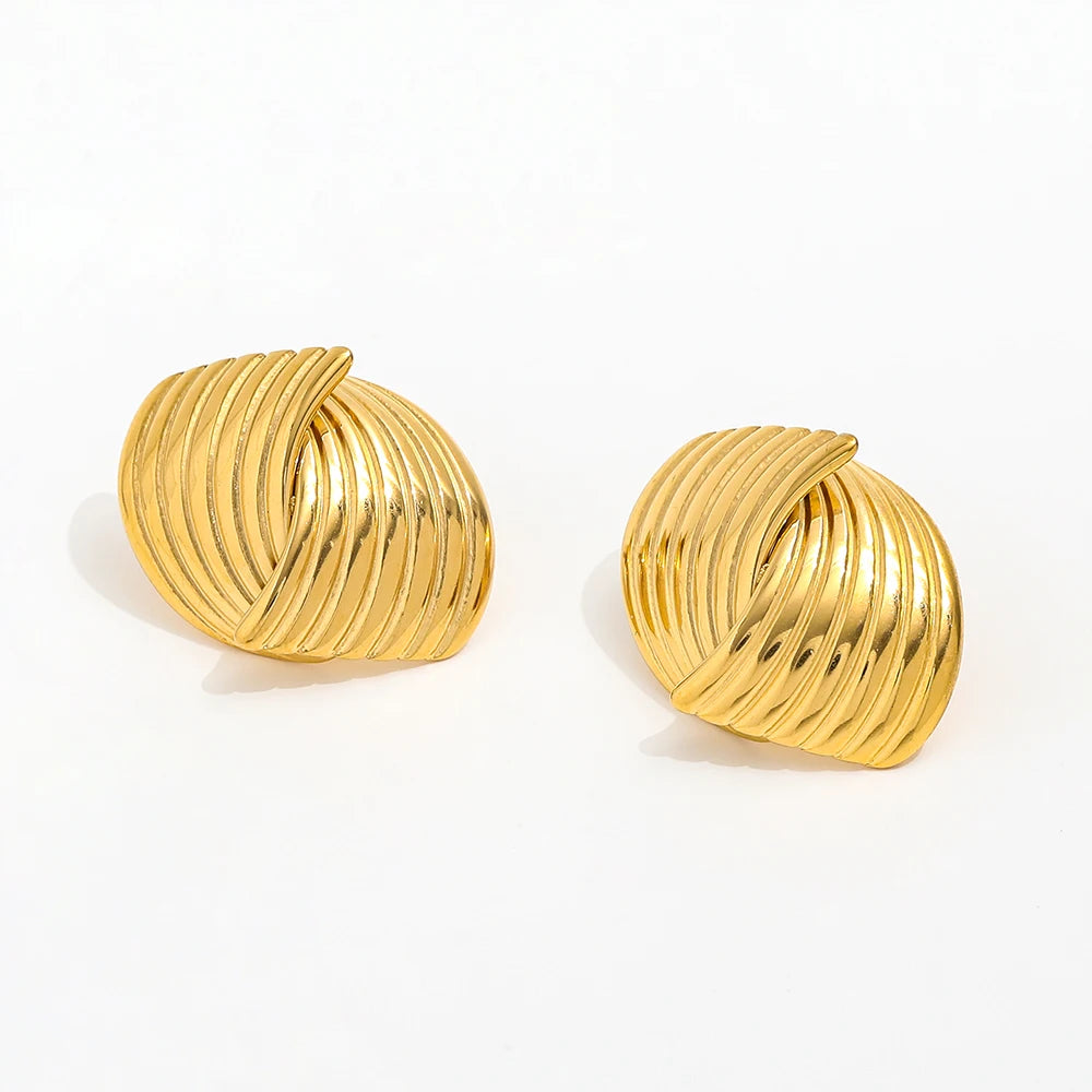High End PVD 18K Gold Plated Irregular Geometric Sector Stripe Cross Stud Earring Stainless Steel Fashion Jewelry Wholesale