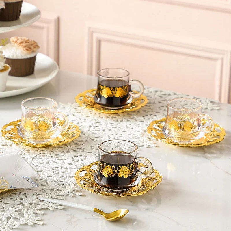 Best Selling Small Glass Cup Coffee Cup Black Tea Green Tea Cup and Saucer Set for Drinking